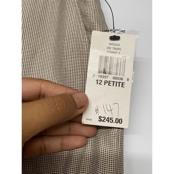 Anne Klein NWT Taupe Black Checkered Straight Leg Wool Pants, Sz 12P, MP $245 - Picture 10 of 15